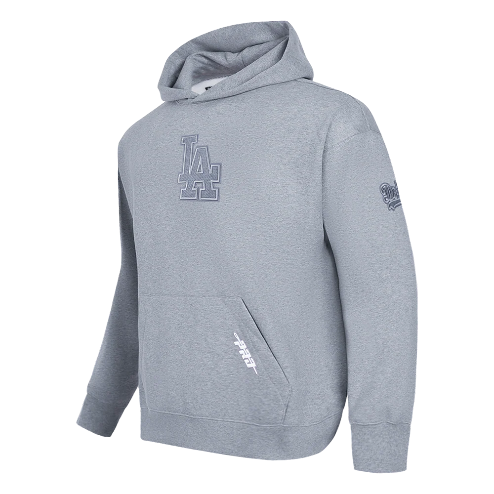 MLB LOS ANGELES DODGERS REVERSE FRENCH TERRY MEN'S DROP SHOULDER FLEECE PULLOVER HOODIE (DARK HEATHER GRAY) - Image 6