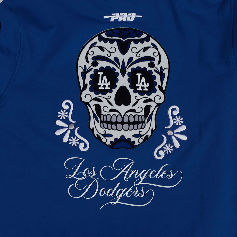 MLB LOS ANGELES DODGERS SUGAR SKULL MEN'S FLEECE PULLOVER HOODIE (DODGER BLUE) - Image 8