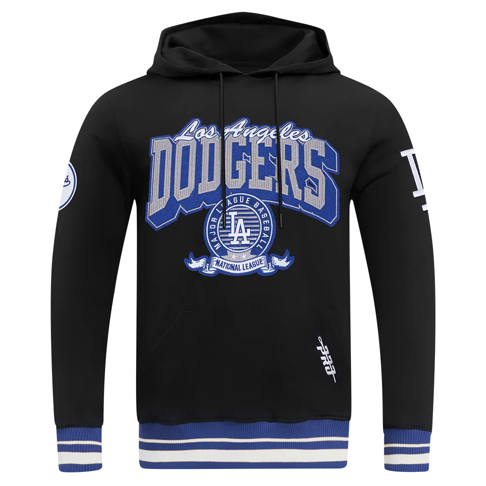 MLB LOS ANGELES DODGERS TEAM BADGE MEN'S RIB PO HOODIE (BLACK/DODGER BLUE)