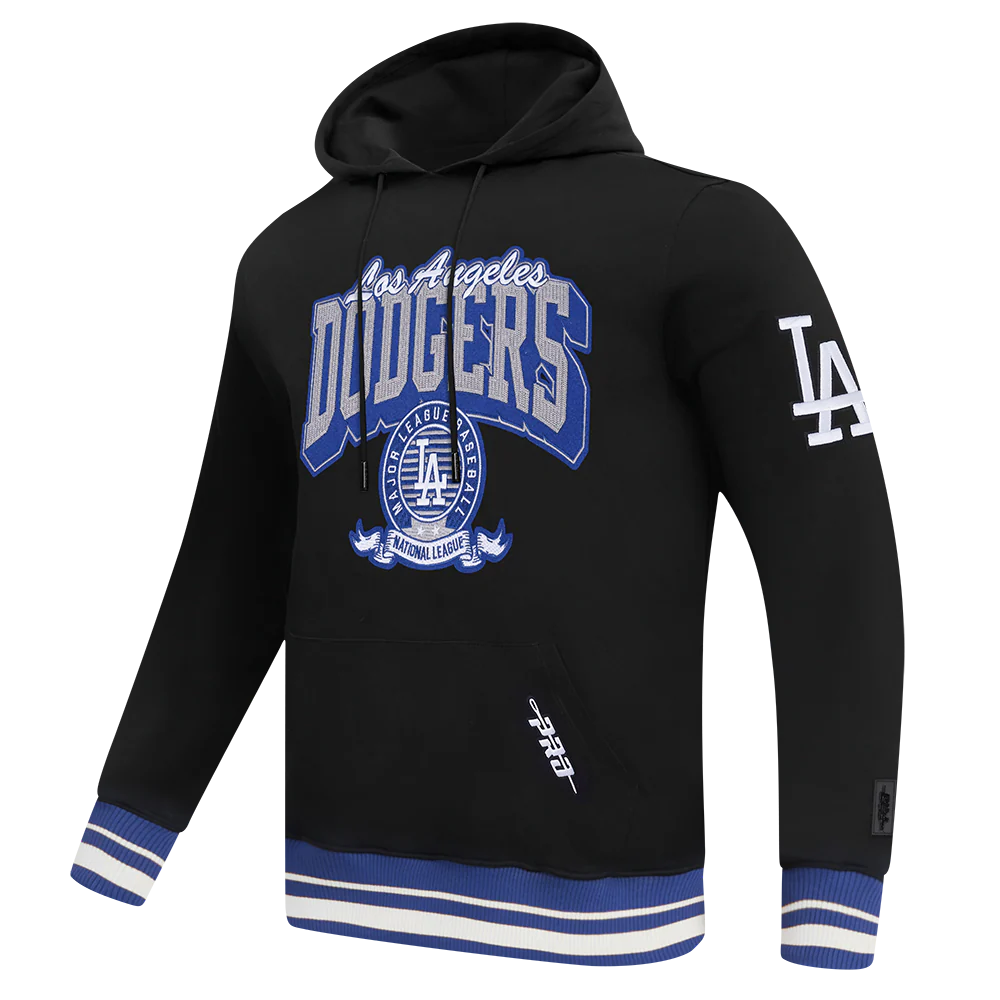 MLB LOS ANGELES DODGERS TEAM BADGE MEN'S RIB PO HOODIE (BLACK/DODGER BLUE) - Image 2