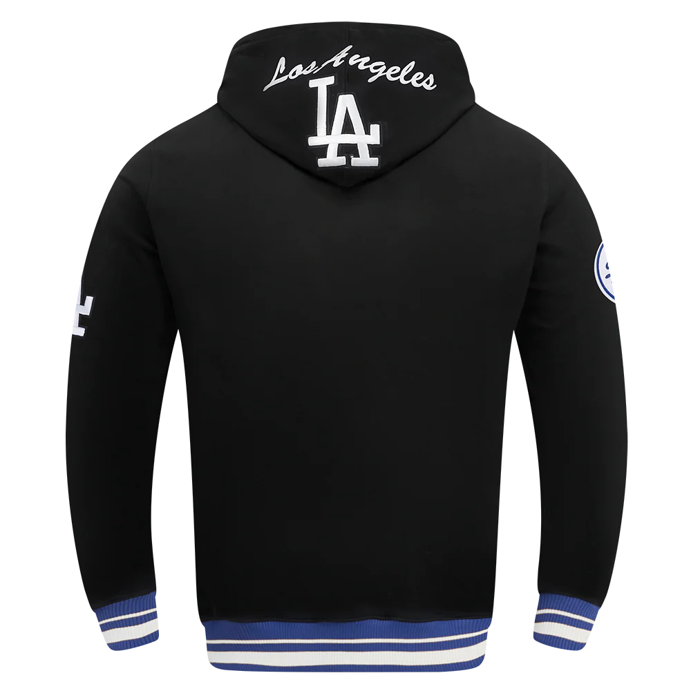 MLB LOS ANGELES DODGERS TEAM BADGE MEN'S RIB PO HOODIE (BLACK/DODGER BLUE) - Image 3