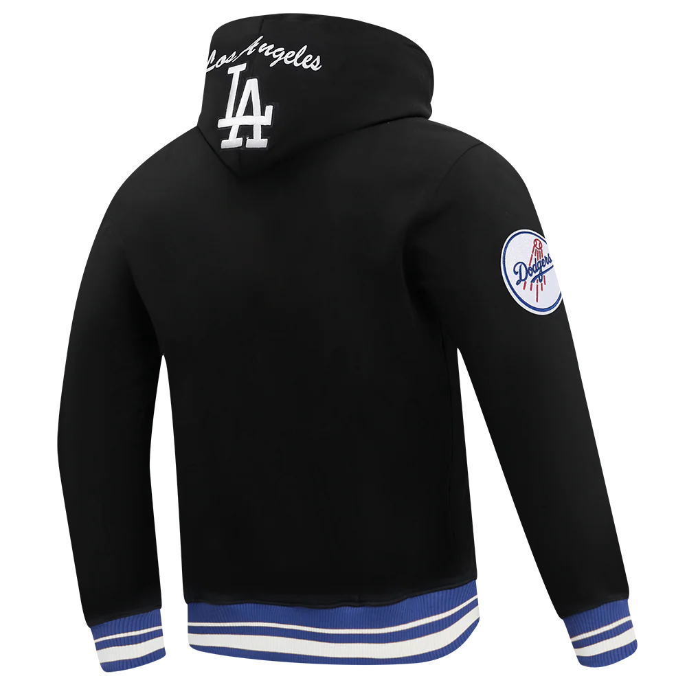 MLB LOS ANGELES DODGERS TEAM BADGE MEN'S RIB PO HOODIE (BLACK/DODGER BLUE) - Image 4