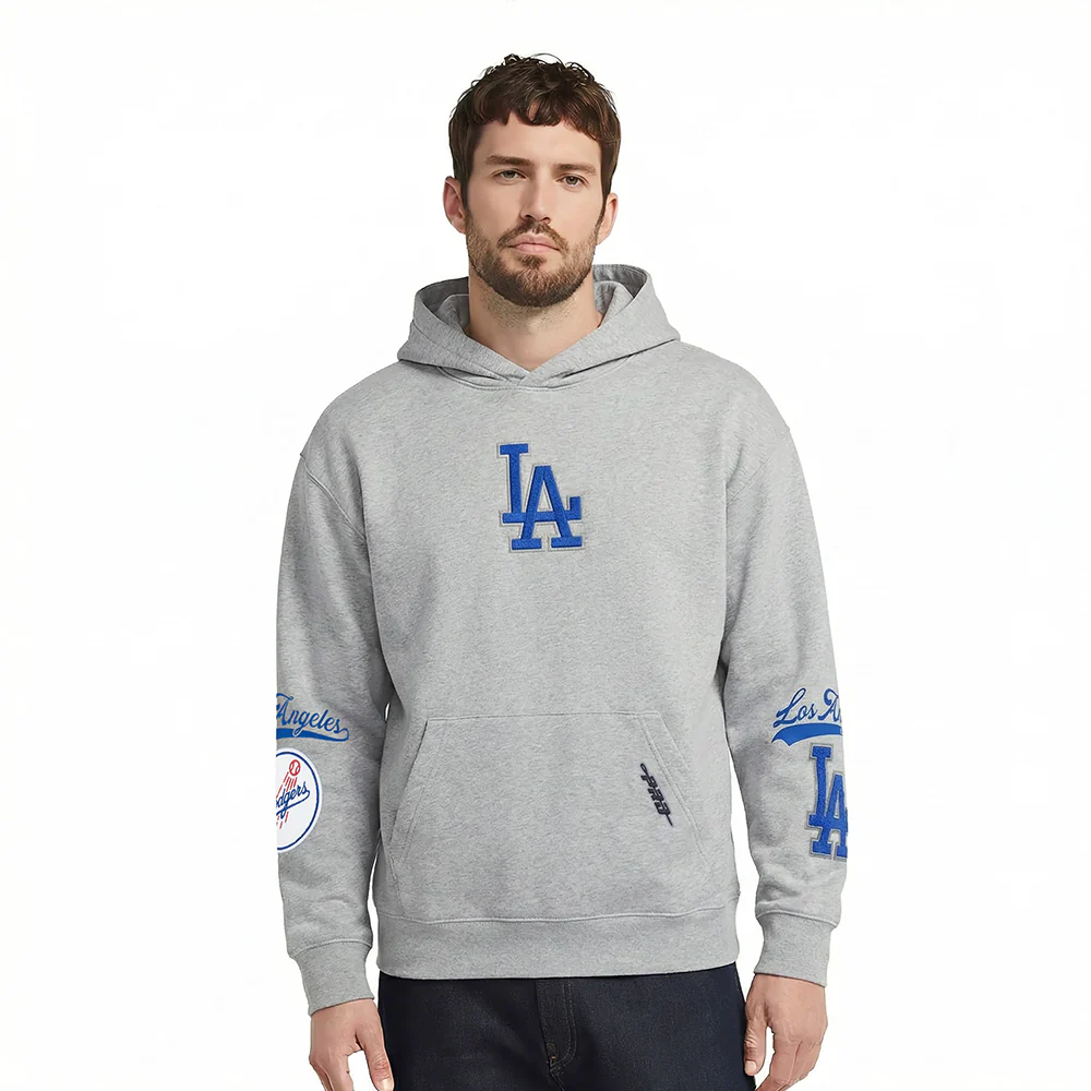MLB LOS ANGELES DODGERS LIVING LARGE MEN'S DROP SHOULDER FLC PO HOODIE (DARK HEATHER GRAY)