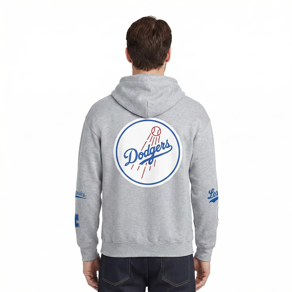 MLB LOS ANGELES DODGERS LIVING LARGE MEN'S DROP SHOULDER FLC PO HOODIE (DARK HEATHER GRAY) - Image 2