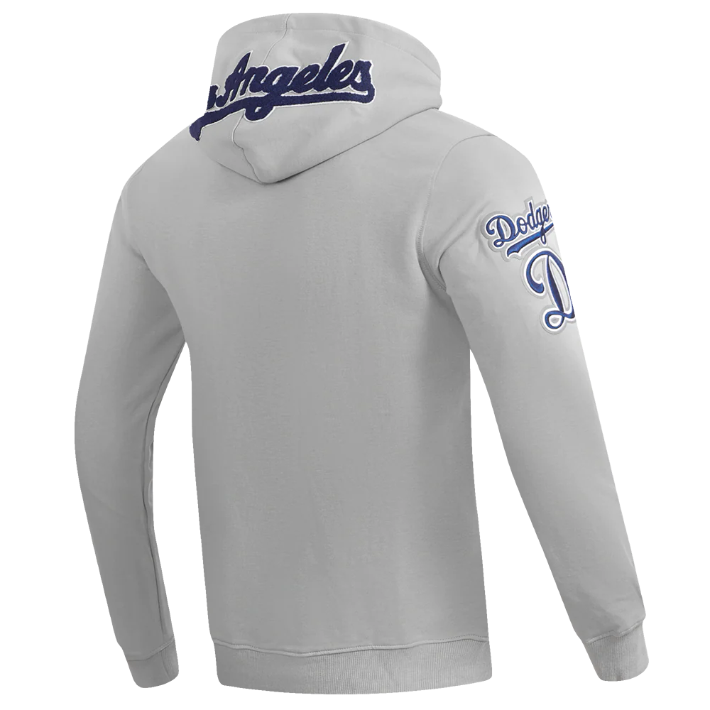 MLB LOS ANGELES DODGERS CLASSIC CHENILLE MEN'S PULLOVER HOODIE (GRAY) - Image 3