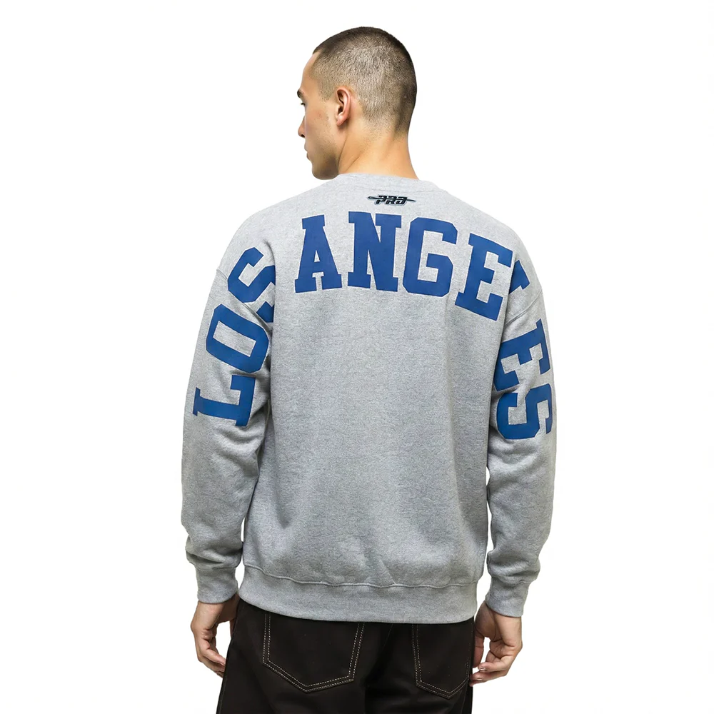MLB LOS ANGELES DODGERS WINGSPAN MEN'S DROP SHOULDER FLC CREWNECK (DARK HEATHER GRAY)