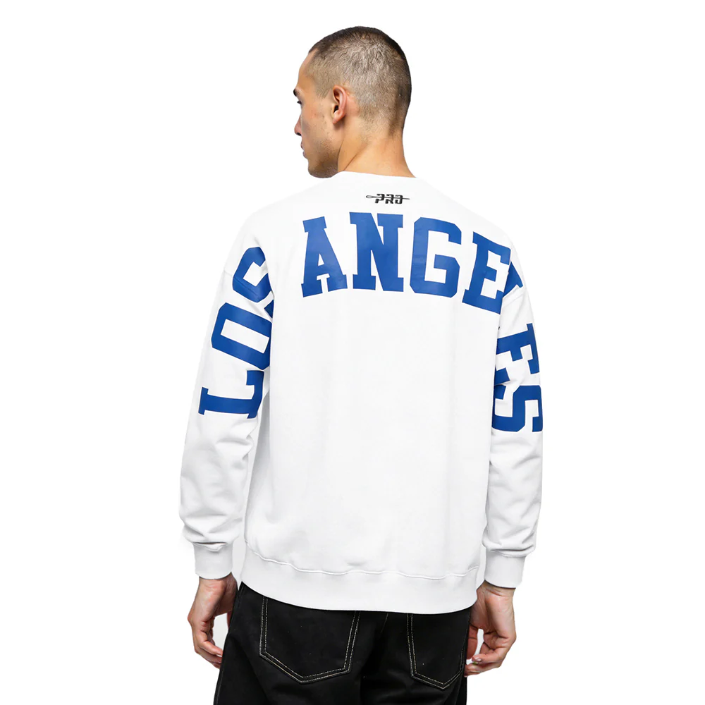 MLB LOS ANGELES DODGERS WINGSPAN MEN'S DROP SHOULDER FLC CREWNECK (WHITE)