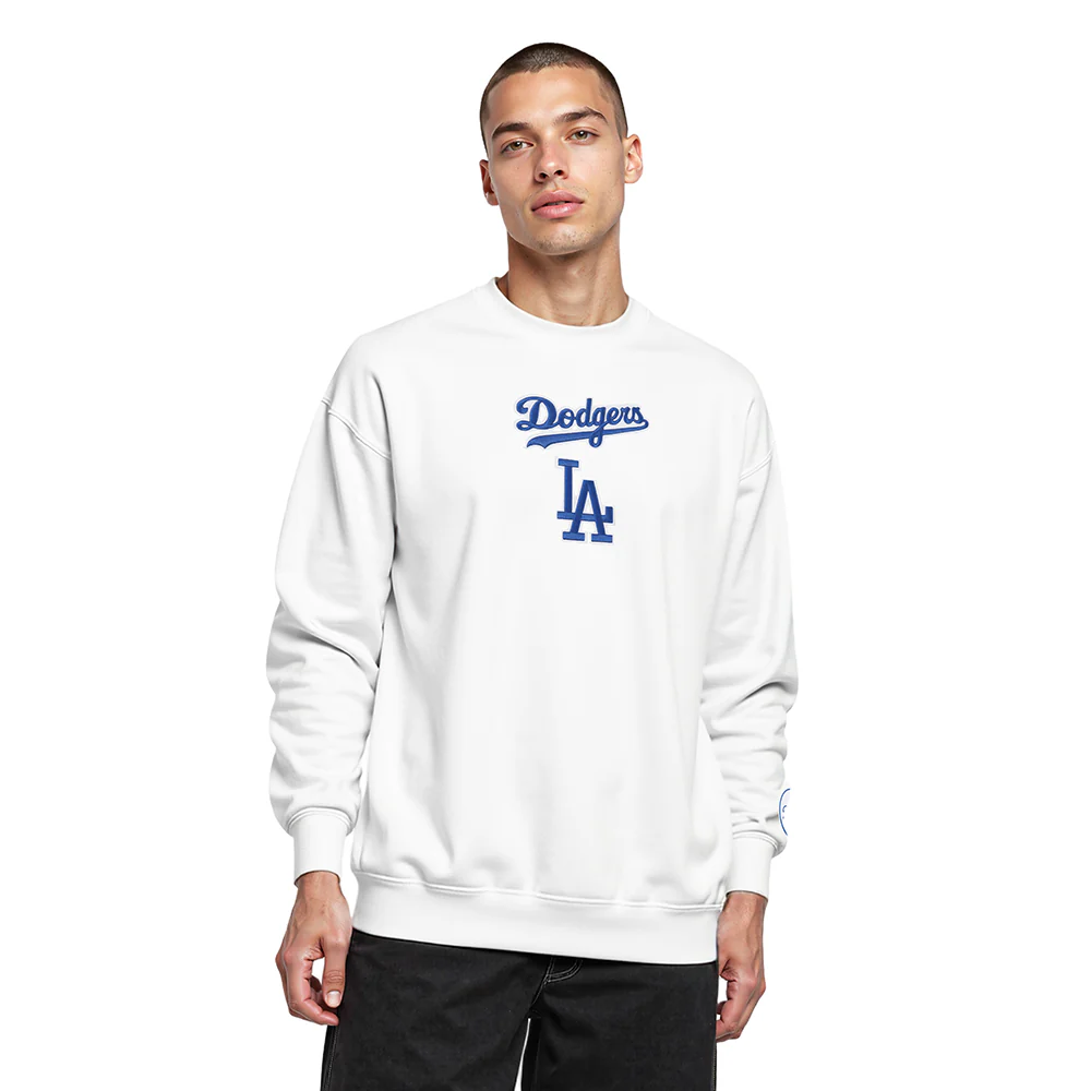 MLB LOS ANGELES DODGERS WINGSPAN MEN'S DROP SHOULDER FLC CREWNECK (WHITE) - Image 2