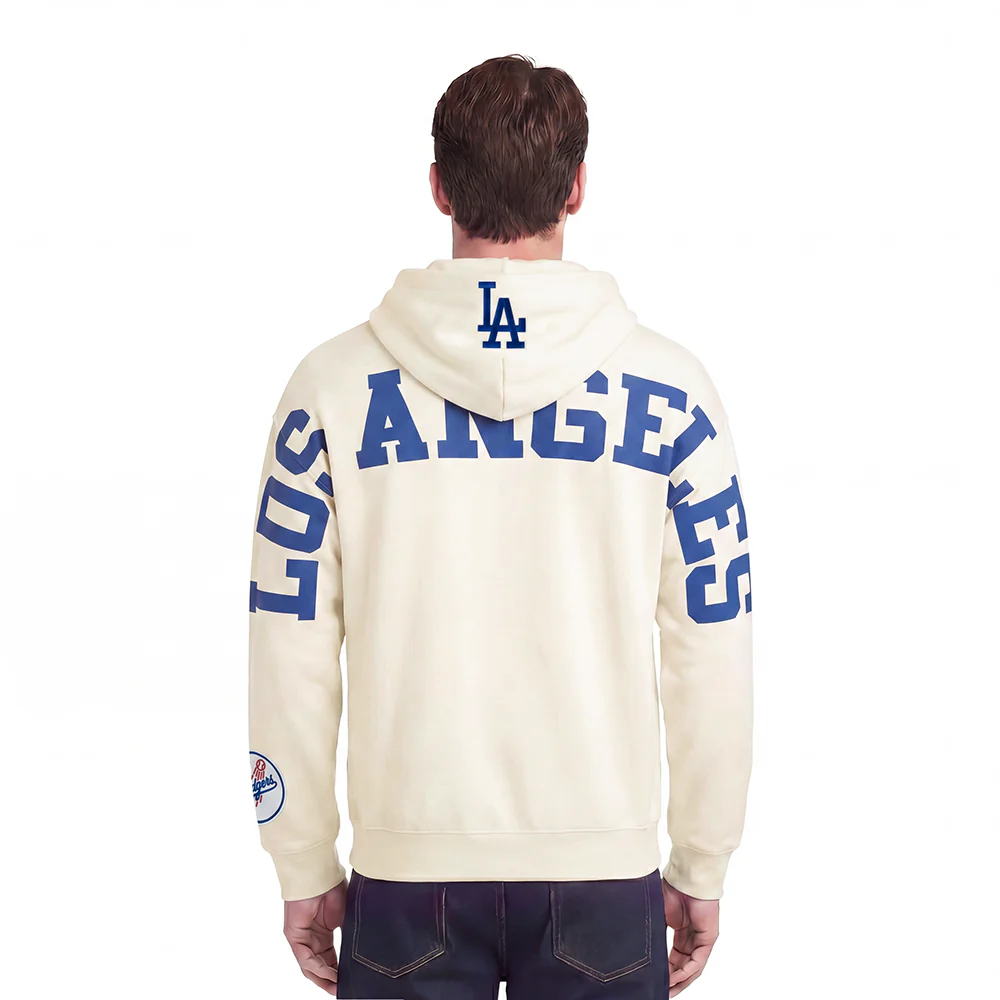 MLB LOS ANGELES DODGERS WINGSPAN MEN'S DROP SHOULDER FLC PO HOODIE V (EGGSHELL)