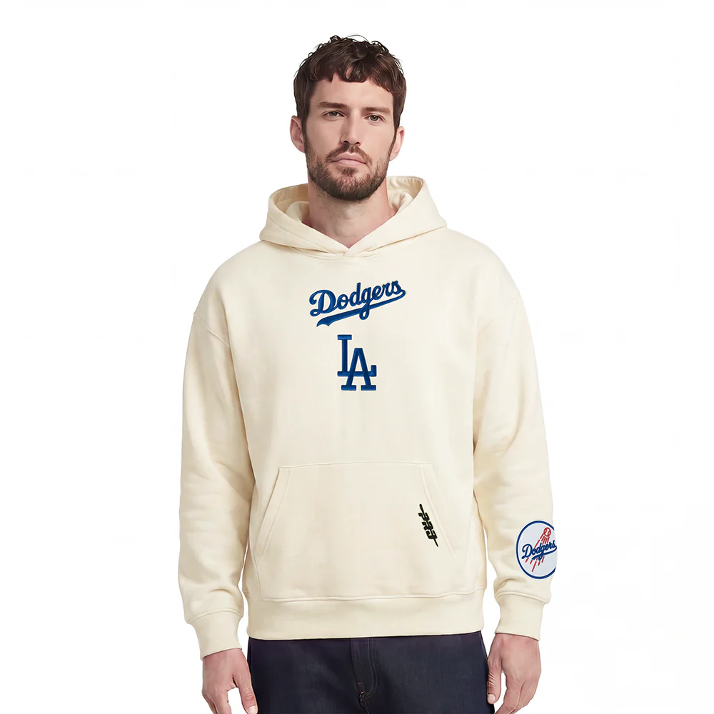 MLB LOS ANGELES DODGERS WINGSPAN MEN'S DROP SHOULDER FLC PO HOODIE V (EGGSHELL) - Image 2