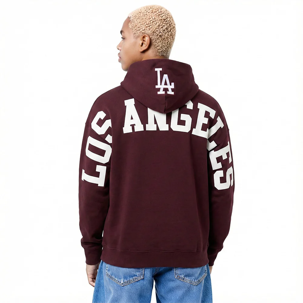 MLB LOS ANGELES DODGERS WINGSPAN MEN'S DROP SHOULDER FLC PO HOODIE V2 (WINE)