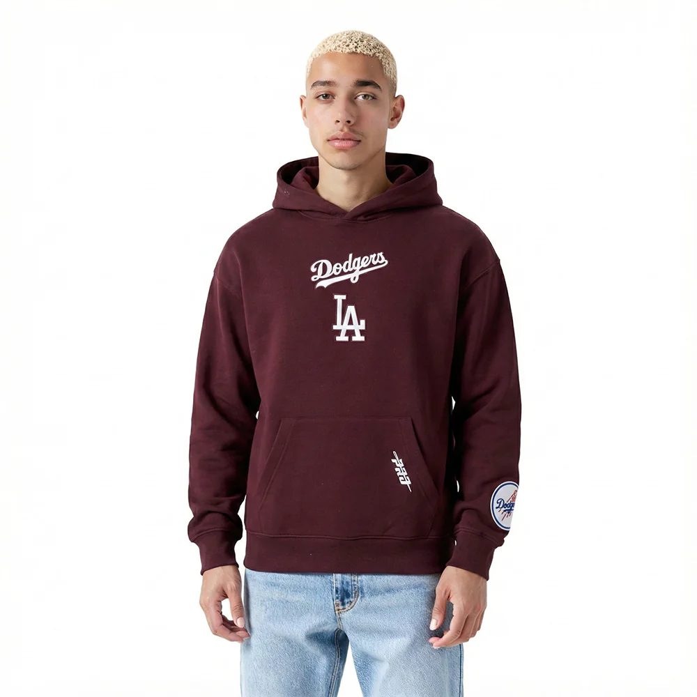 MLB LOS ANGELES DODGERS WINGSPAN MEN'S DROP SHOULDER FLC PO HOODIE V2 (WINE) - Image 2