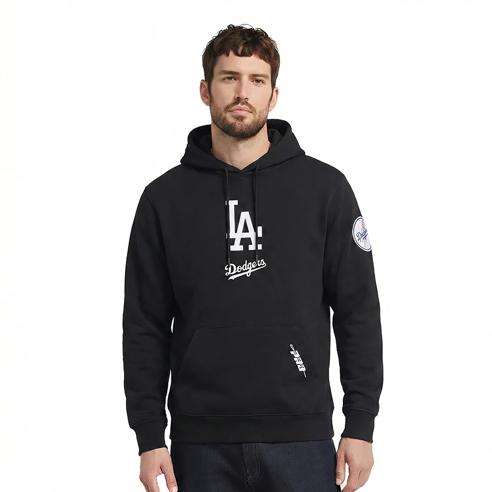MLB LOS ANGELES DODGERS CLASSIC CHENILLE MEN'S DK PO HOODIE (BLACK)