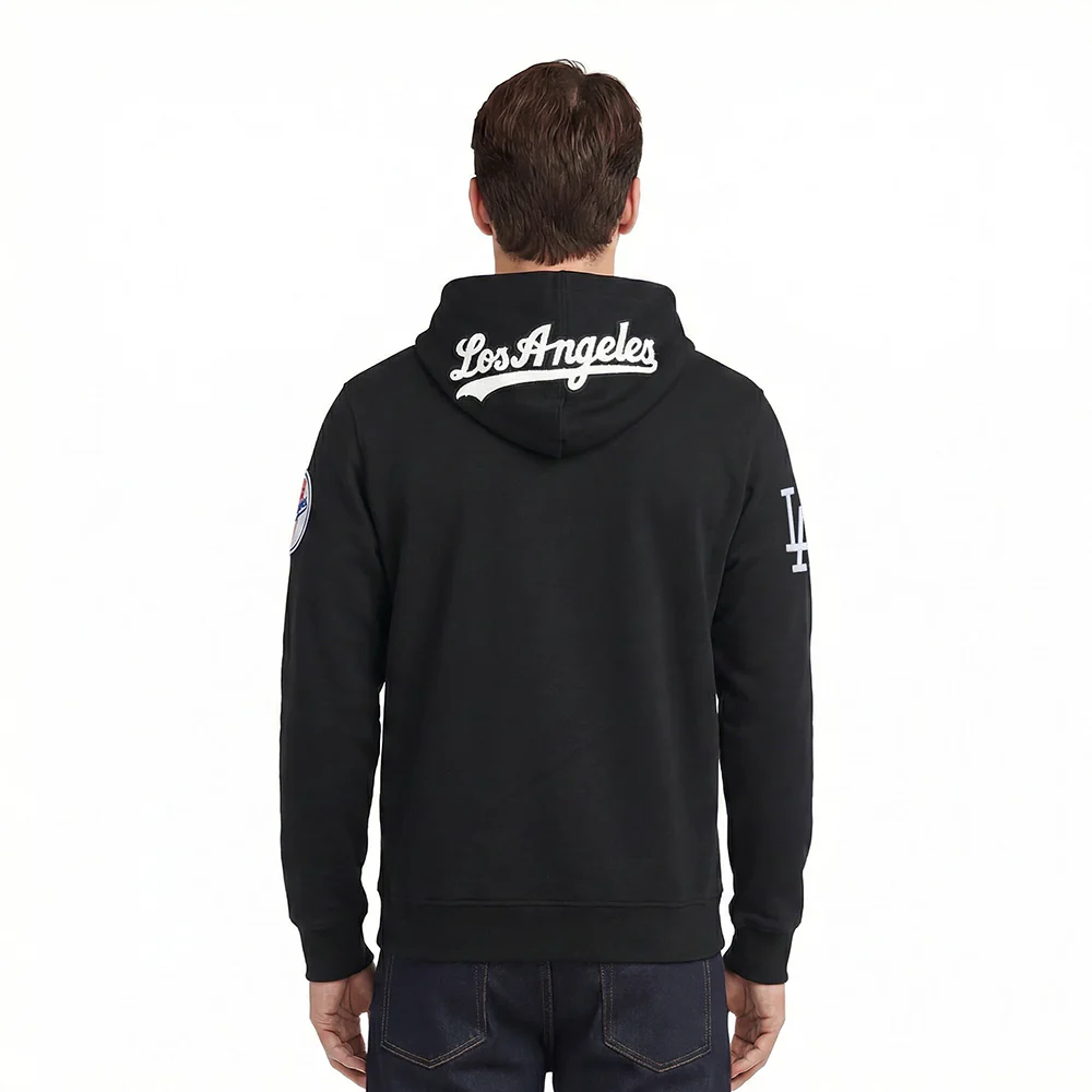 MLB LOS ANGELES DODGERS CLASSIC CHENILLE MEN'S DK FZ HOODIE (BLACK) - Image 2