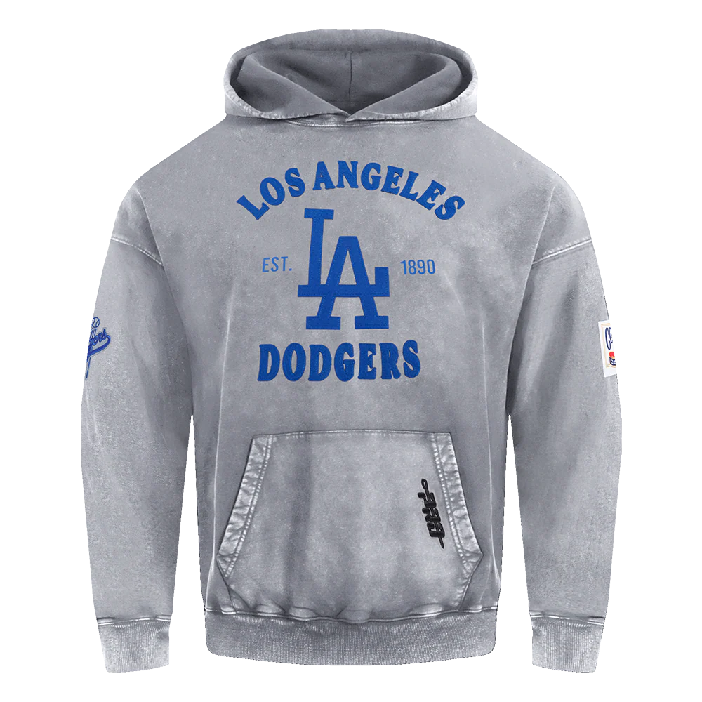 MLB LOS ANGELES DODGERS FIRST TEAM MEN'S PULL OVER HOODIE (WASHED GREY) - Image 3