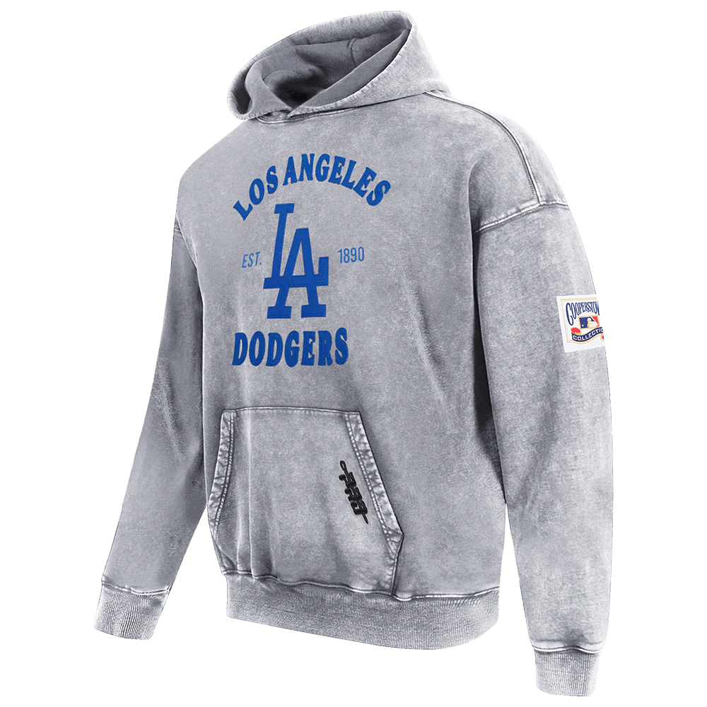 MLB LOS ANGELES DODGERS FIRST TEAM MEN'S PULL OVER HOODIE (WASHED GREY) - Image 4