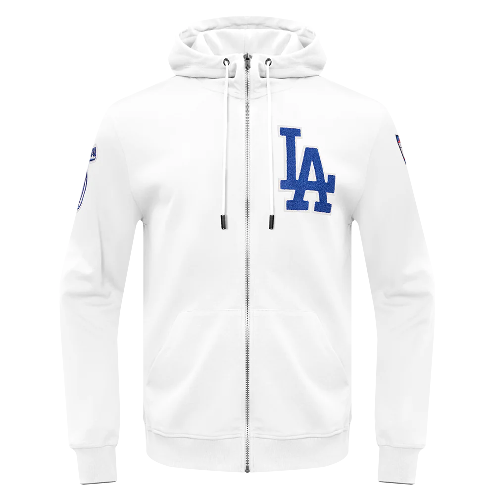 MLB LOS ANGELES DODGERS CLASSIC CHENILLE MEN'S FULL ZIP PULLOVER HOODIE (WHITE)