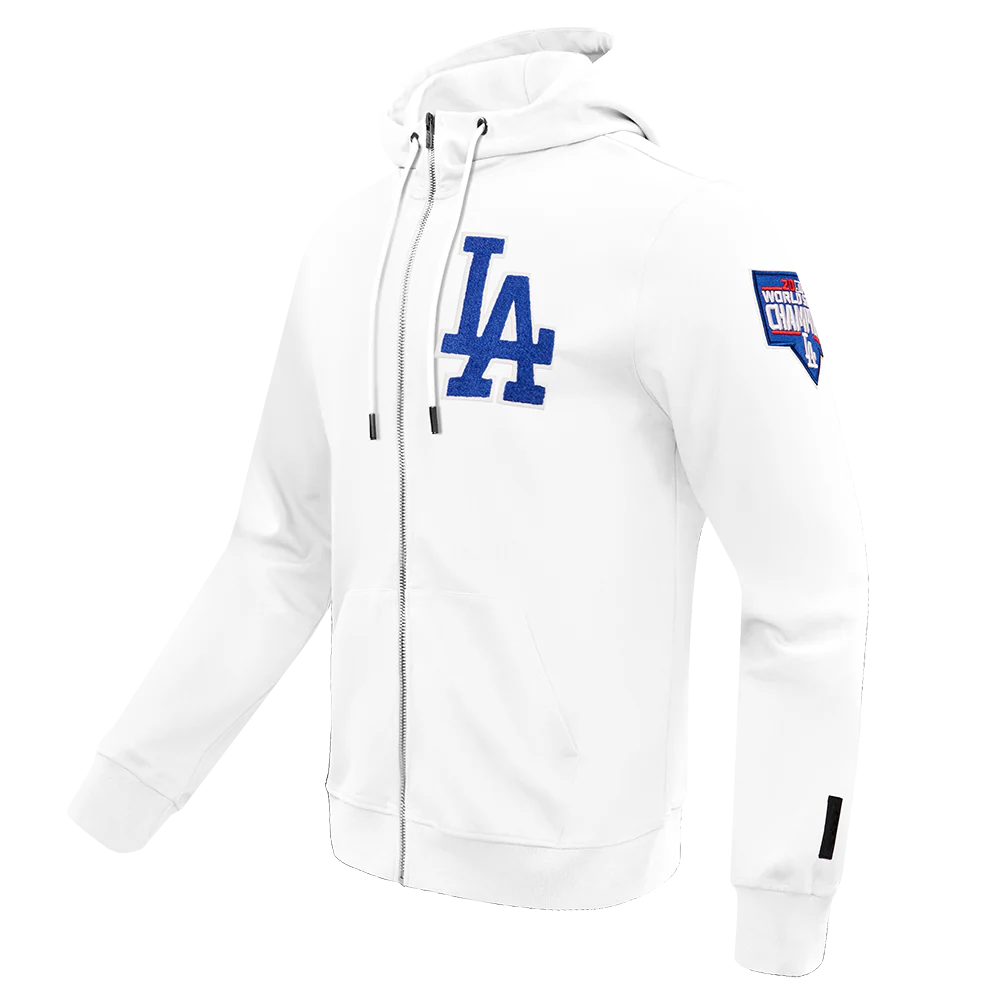 MLB LOS ANGELES DODGERS CLASSIC CHENILLE MEN'S FULL ZIP PULLOVER HOODIE (WHITE) - Image 2