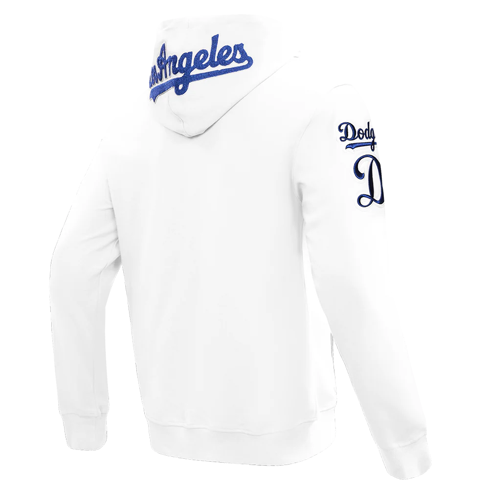 MLB LOS ANGELES DODGERS CLASSIC CHENILLE MEN'S FULL ZIP PULLOVER HOODIE (WHITE) - Image 3