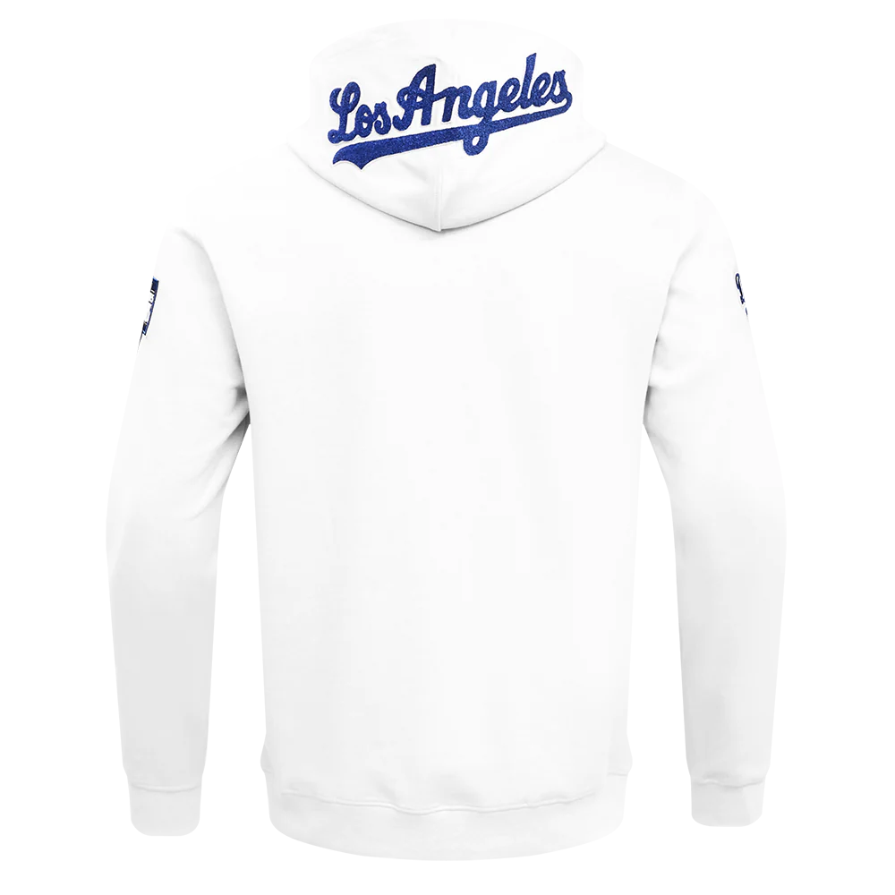 MLB LOS ANGELES DODGERS CLASSIC CHENILLE MEN'S FULL ZIP PULLOVER HOODIE (WHITE) - Image 4