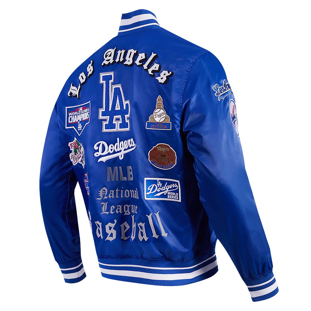 MLB LOS ANGELES DODGERS OLD ENGLISH MEN'S RIB SATIN JACKET (DODGER BLUE) - Image 2