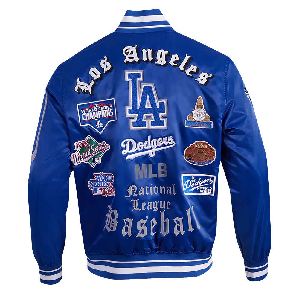 MLB LOS ANGELES DODGERS OLD ENGLISH MEN'S RIB SATIN JACKET (DODGER BLUE) - Image 4