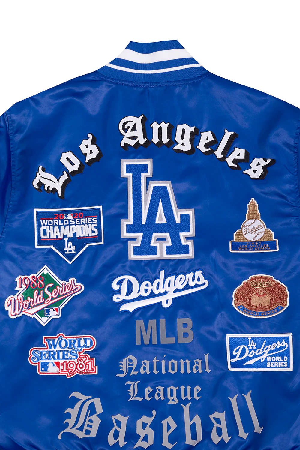 MLB LOS ANGELES DODGERS OLD ENGLISH MEN'S RIB SATIN JACKET (DODGER BLUE) - Image 5