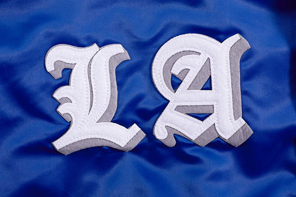 MLB LOS ANGELES DODGERS OLD ENGLISH MEN'S RIB SATIN JACKET (DODGER BLUE) - Image 7