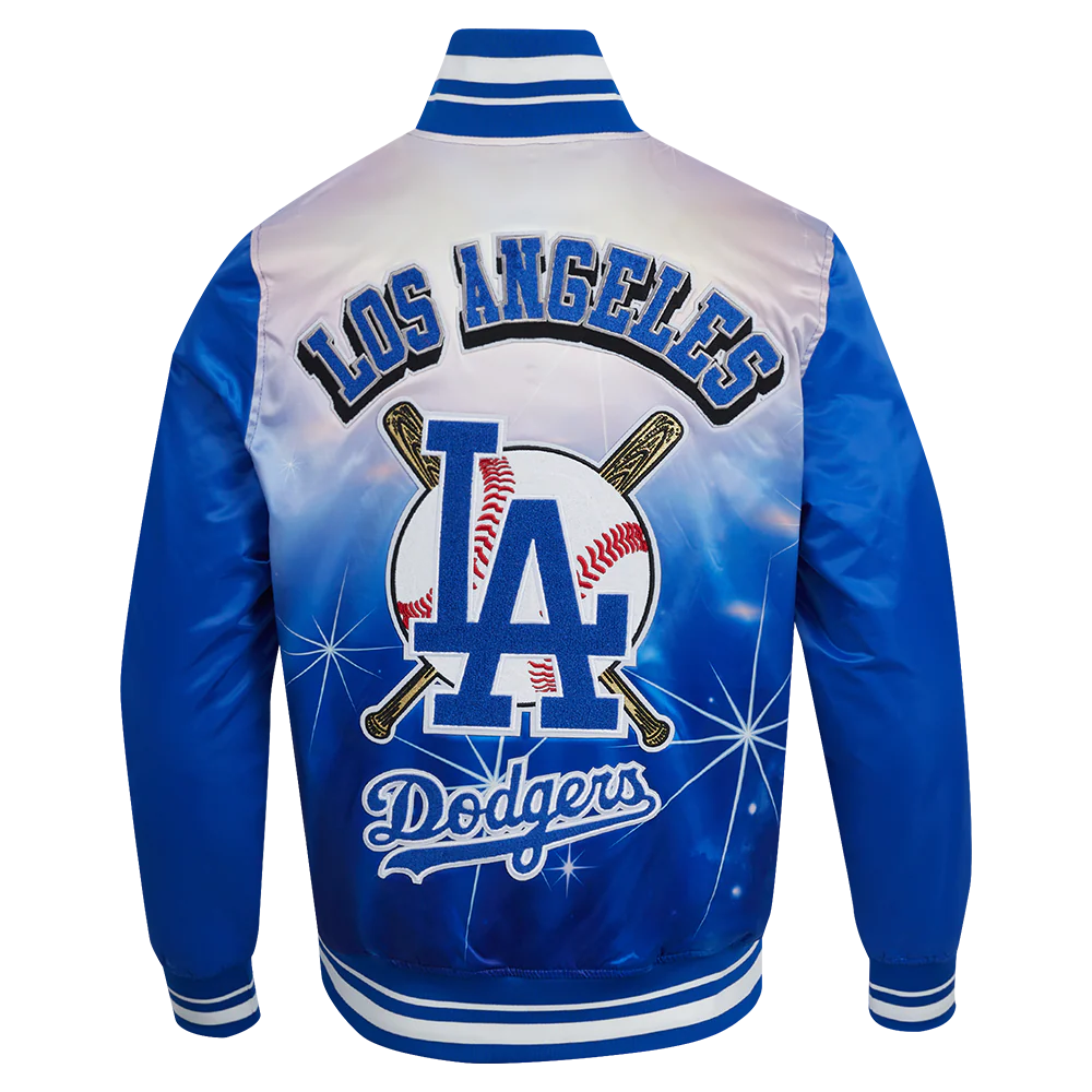 MLB LOS ANGELES DODGERS MEN'S SUBLIMATED SATIN JACKET-MIDNIGHT SKY (EGGSHELL/ ROYAL BLUE) - Image 3