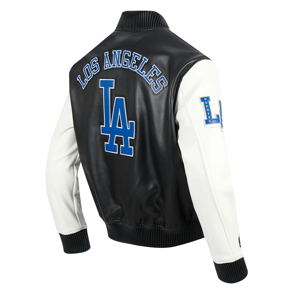 MLB LOS ANGELES DODGERS CITY SIGNATURE MEN'S LEATHER VARSITY JACKET (BLACK/WHITE) - Image 3