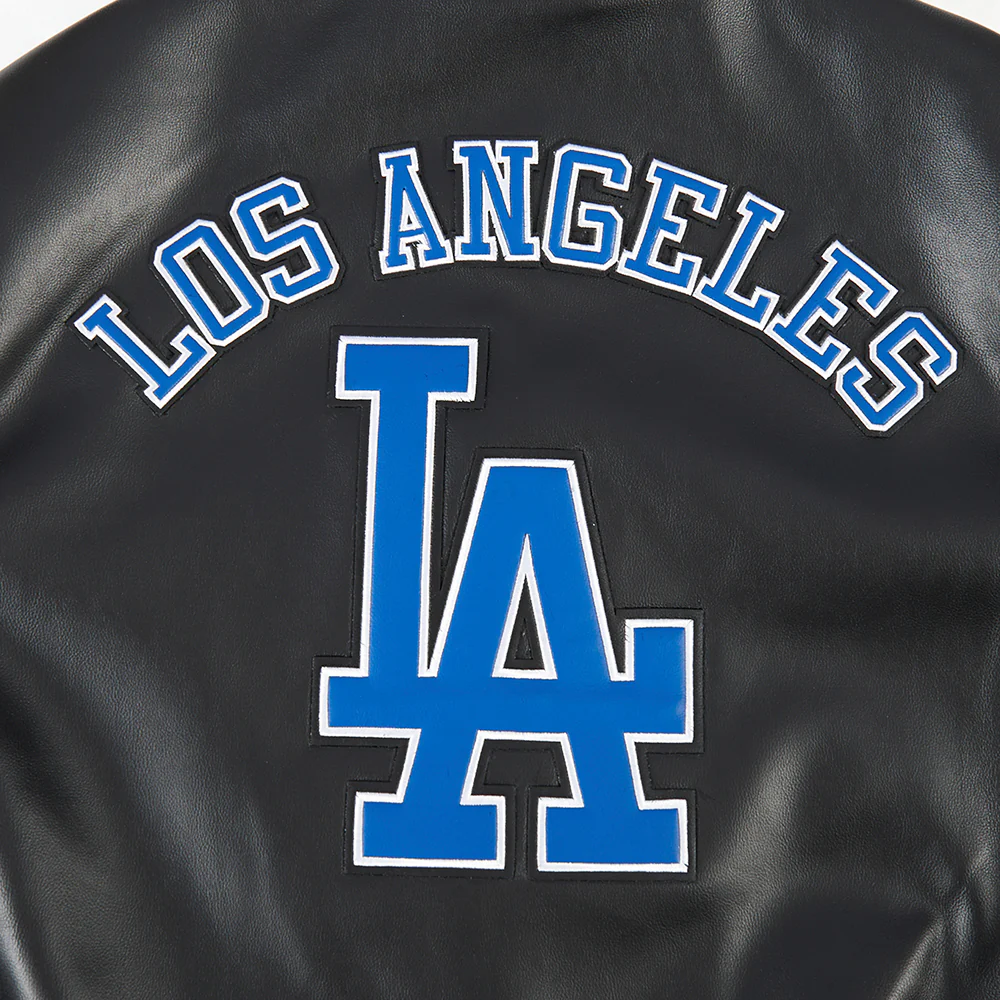 MLB LOS ANGELES DODGERS CITY SIGNATURE MEN'S LEATHER VARSITY JACKET (BLACK/WHITE) - Image 5