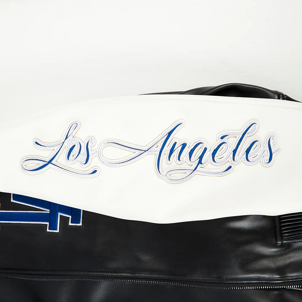 MLB LOS ANGELES DODGERS CITY SIGNATURE MEN'S LEATHER VARSITY JACKET (BLACK/WHITE) - Image 6