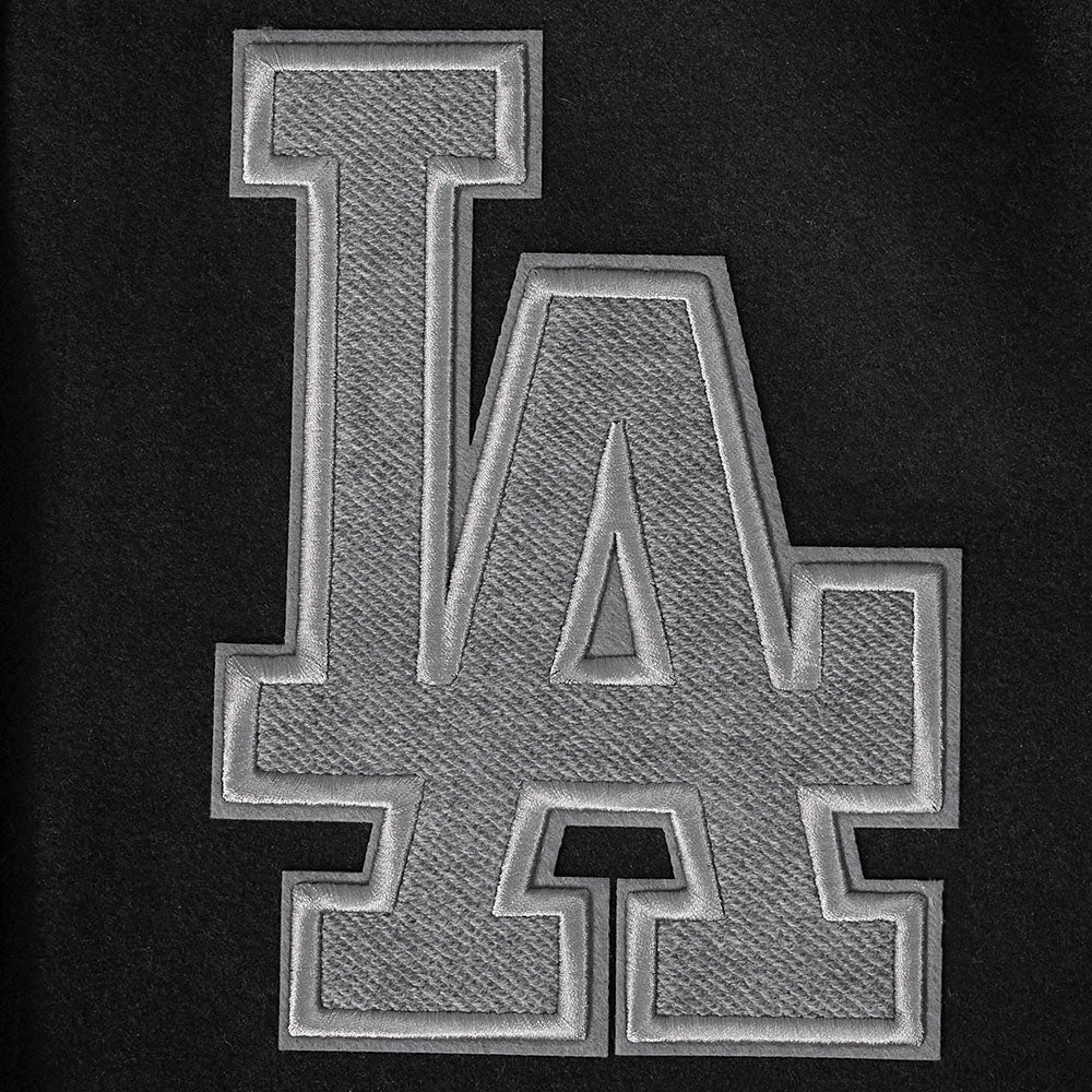 MLB LOS ANGELES DODGERS REVERSE FRENCH TERRY MEN'S COLOR BLOCK WOOL VARSITY JACKET (BLACK/GRAY/EGGSHELL) - Image 10