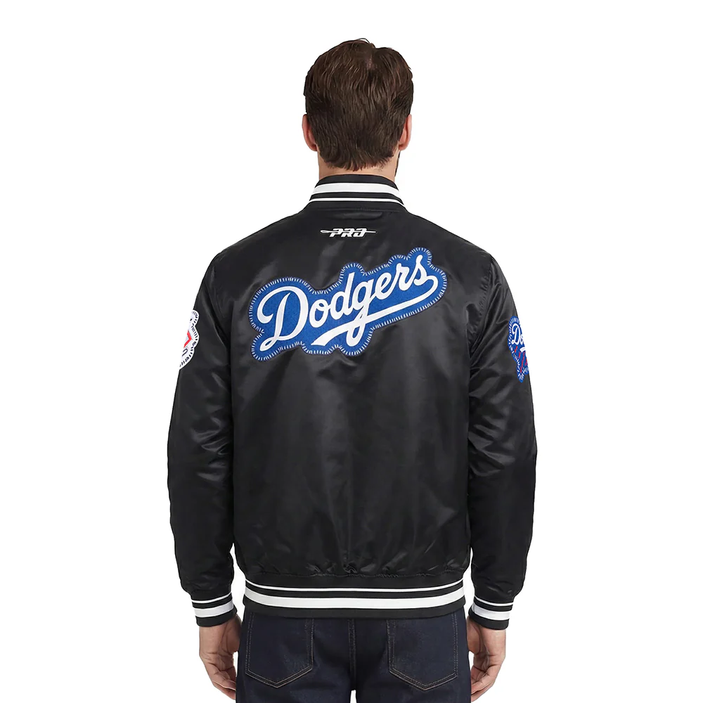 MLB LOS ANGELES DODGERS DIY PICK STITCH MEN'S RIB SATIN JACKET (BLACK) - Image 2