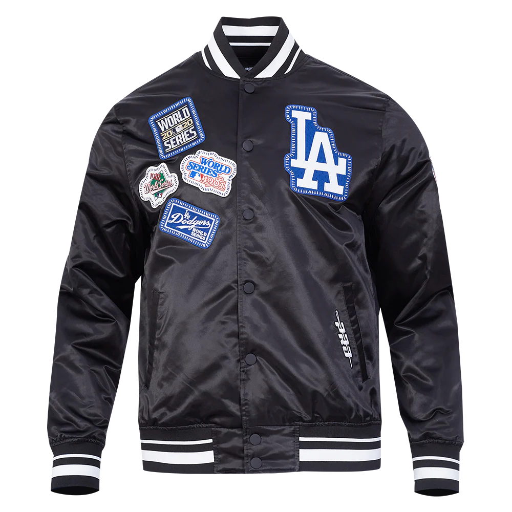 MLB LOS ANGELES DODGERS DIY PICK STITCH MEN'S RIB SATIN JACKET (BLACK) - Image 5