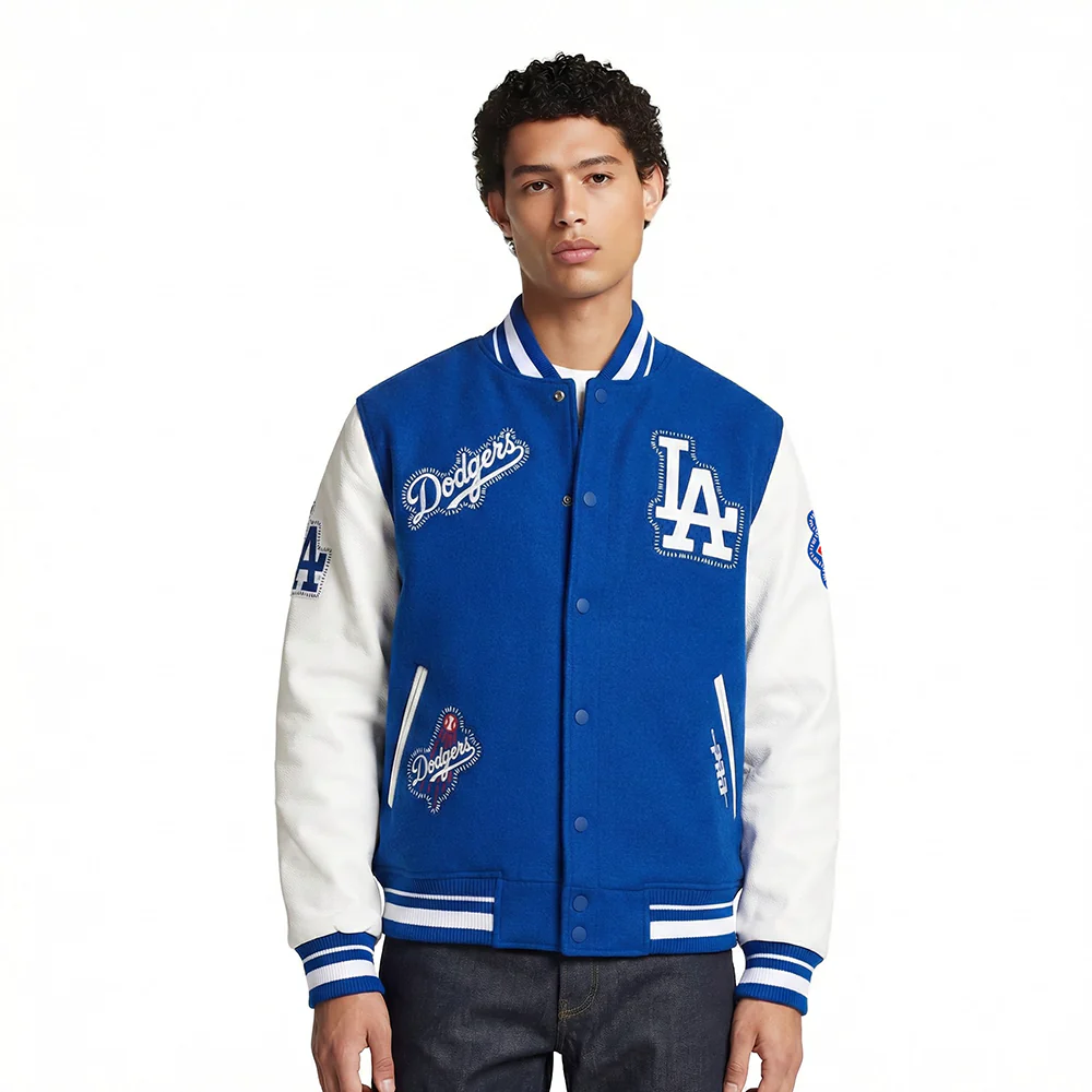 MLB LOS ANGELES DODGERS DIY PICK STITCH MEN'S RIB WOOL VARSITY JACKET (DODGER BLUE/WHITE)