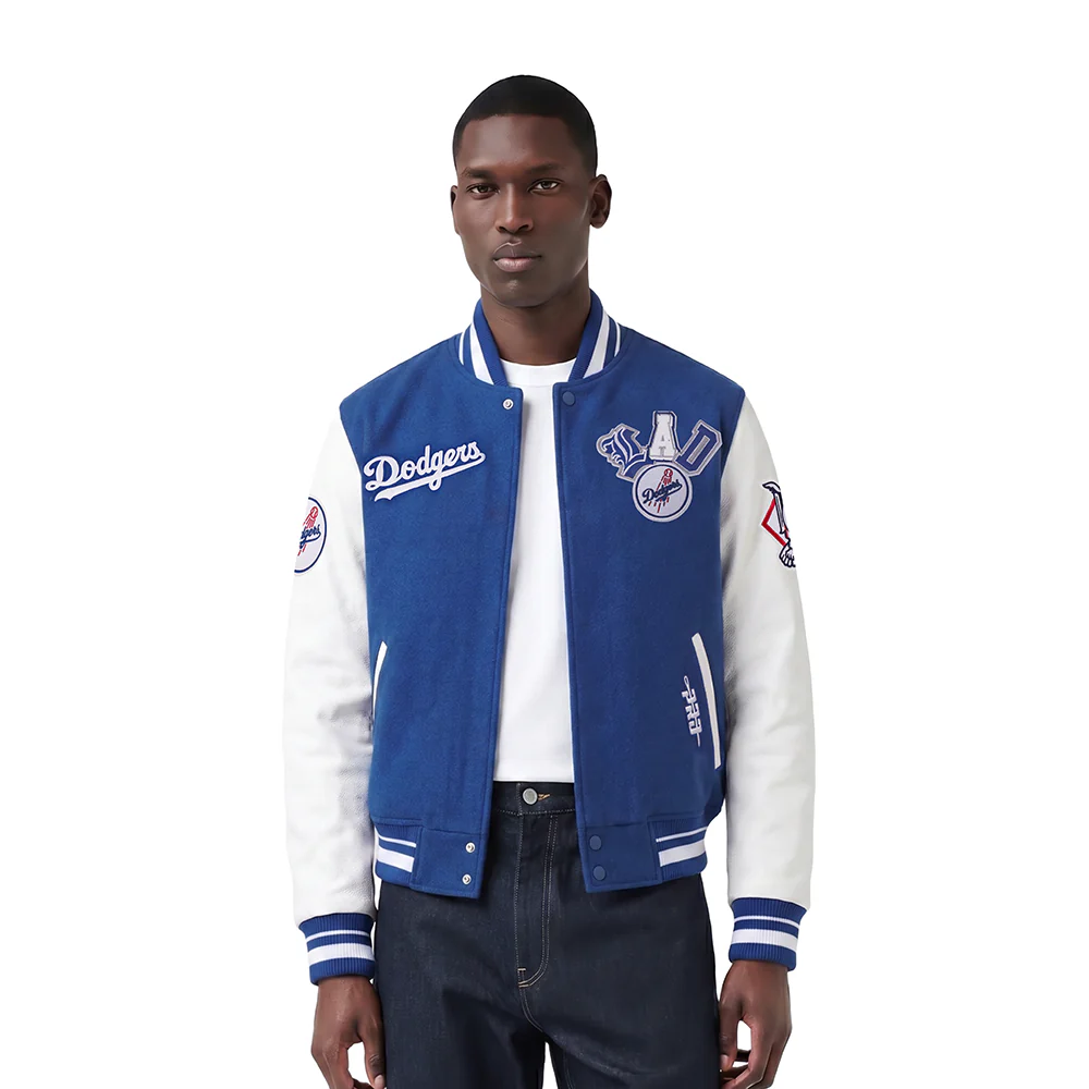MLB LOS ANGELES DODGERS CITY RANSOM MEN'S RIB WOOL VARSITY JACKET (DODGER BLUE/WHITE)