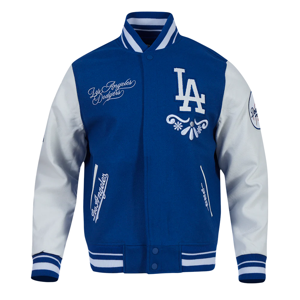 MLB LOS ANGELES DODGERS SUGAR SKULL MEN'S RIB WOOL VARSITY JACKET (DODGER BLUE/WHITE)