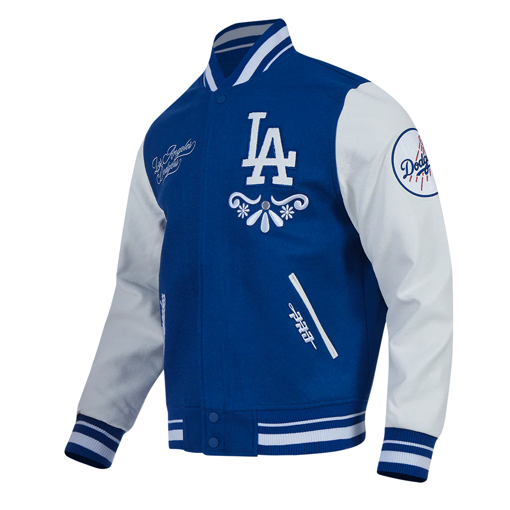 MLB LOS ANGELES DODGERS SUGAR SKULL MEN'S RIB WOOL VARSITY JACKET (DODGER BLUE/WHITE) - Image 2