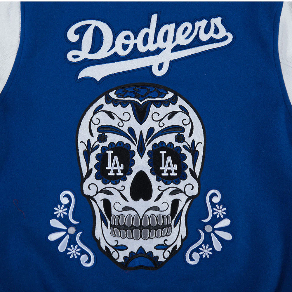 MLB LOS ANGELES DODGERS SUGAR SKULL MEN'S RIB WOOL VARSITY JACKET (DODGER BLUE/WHITE) - Image 9