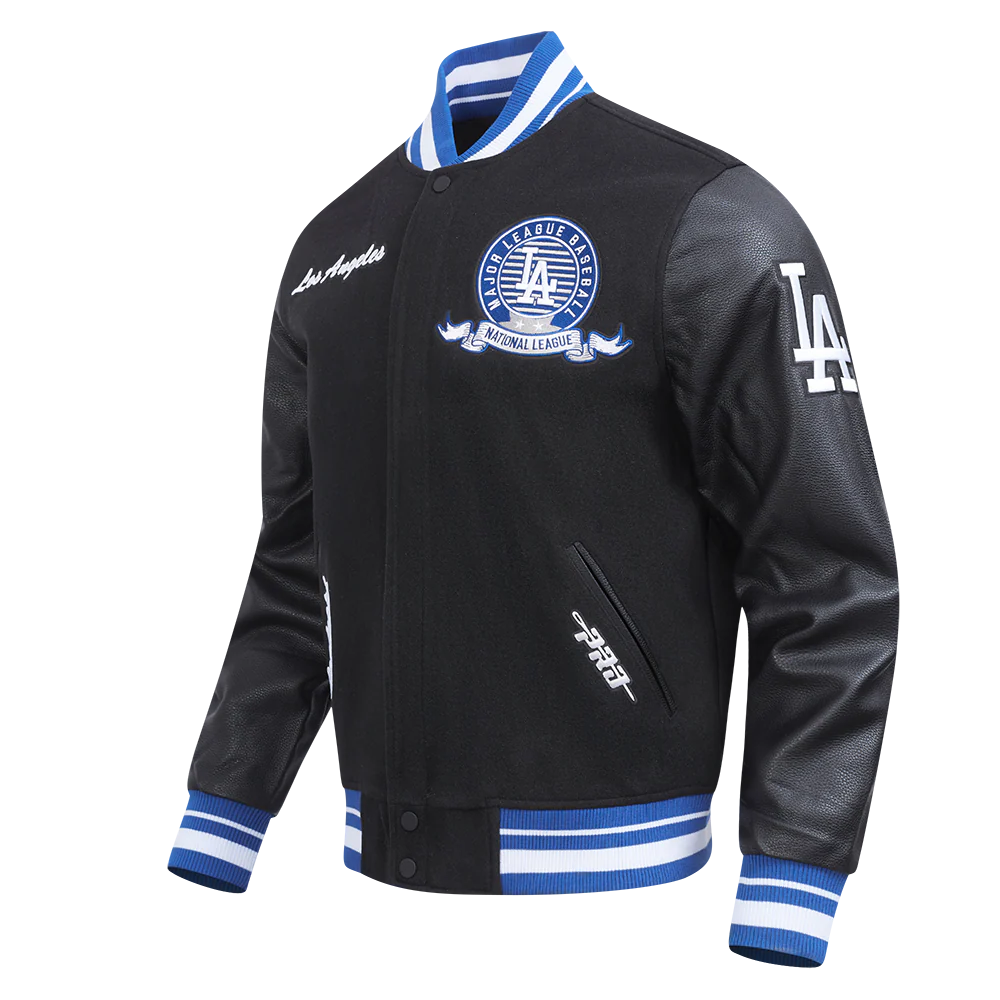 MLB LOS ANGELES DODGERS TEAM BADGE MEN'S RIB WOOL VARSITY JACKET (BLACK/DODGER BLUE) - Image 2