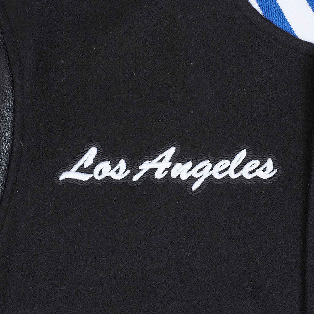 MLB LOS ANGELES DODGERS TEAM BADGE MEN'S RIB WOOL VARSITY JACKET (BLACK/DODGER BLUE) - Image 6