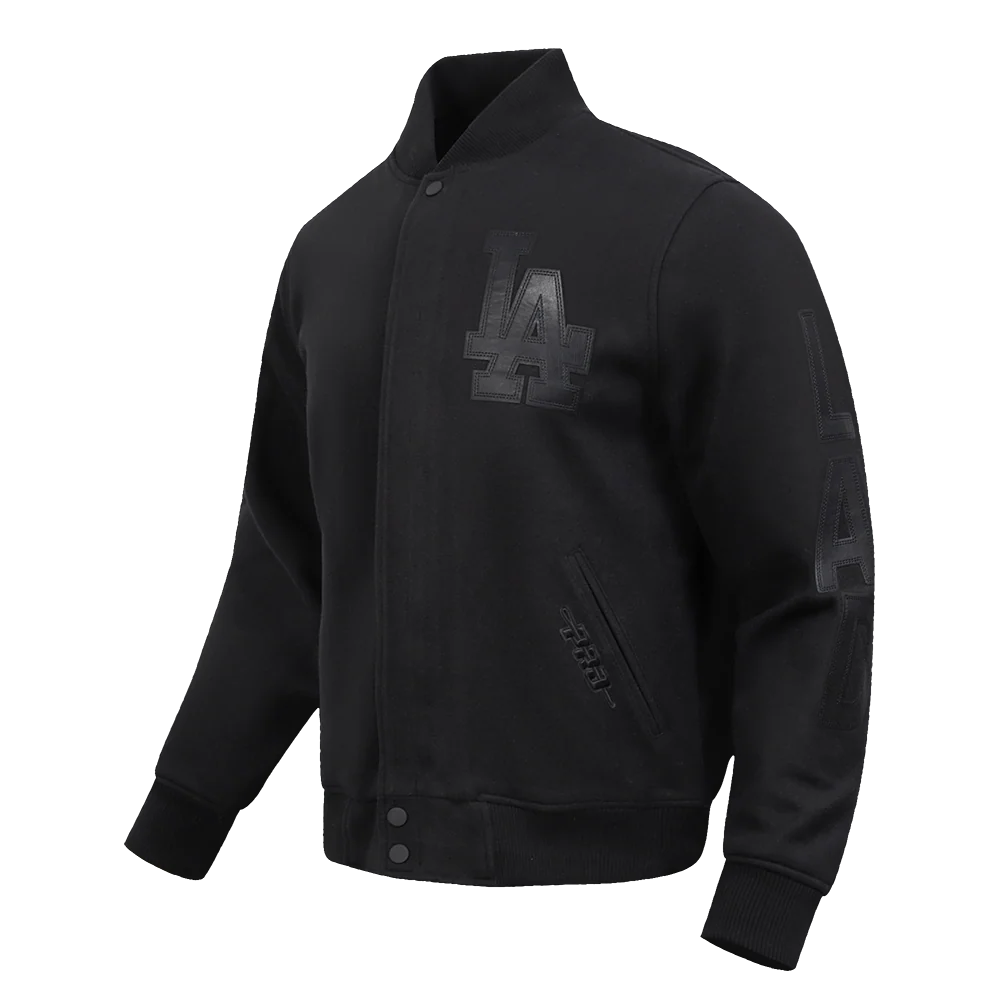 MLB LOS ANGELES DODGERS WASHED VANGUARD MEN'S ALL WOOL VARSITY JACKE (BLACK) - Image 2