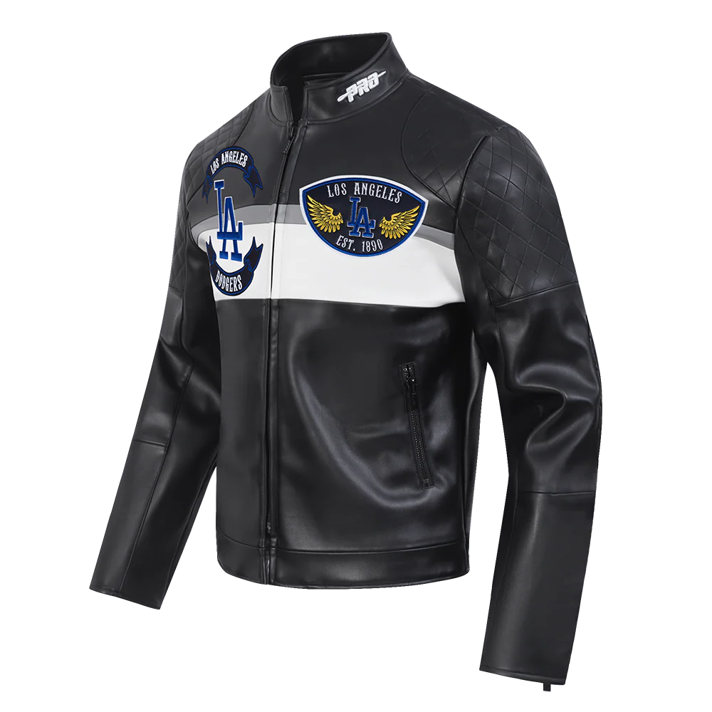MLB LOS ANGELES DODGERS BORN FOR SPORT MEN'S MOTO JACKET (BLACK/WHITE) - Image 6