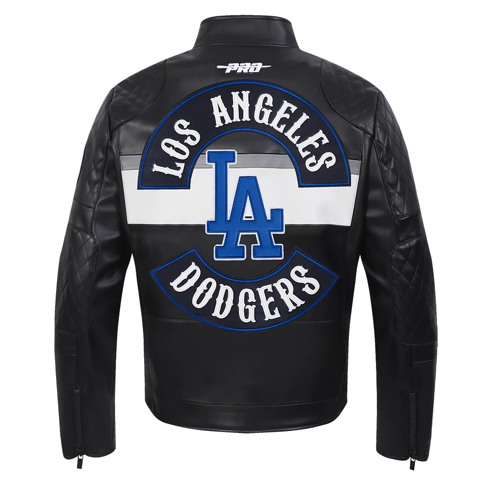 MLB LOS ANGELES DODGERS BORN FOR SPORT MEN'S MOTO JACKET (BLACK/WHITE) - Image 7