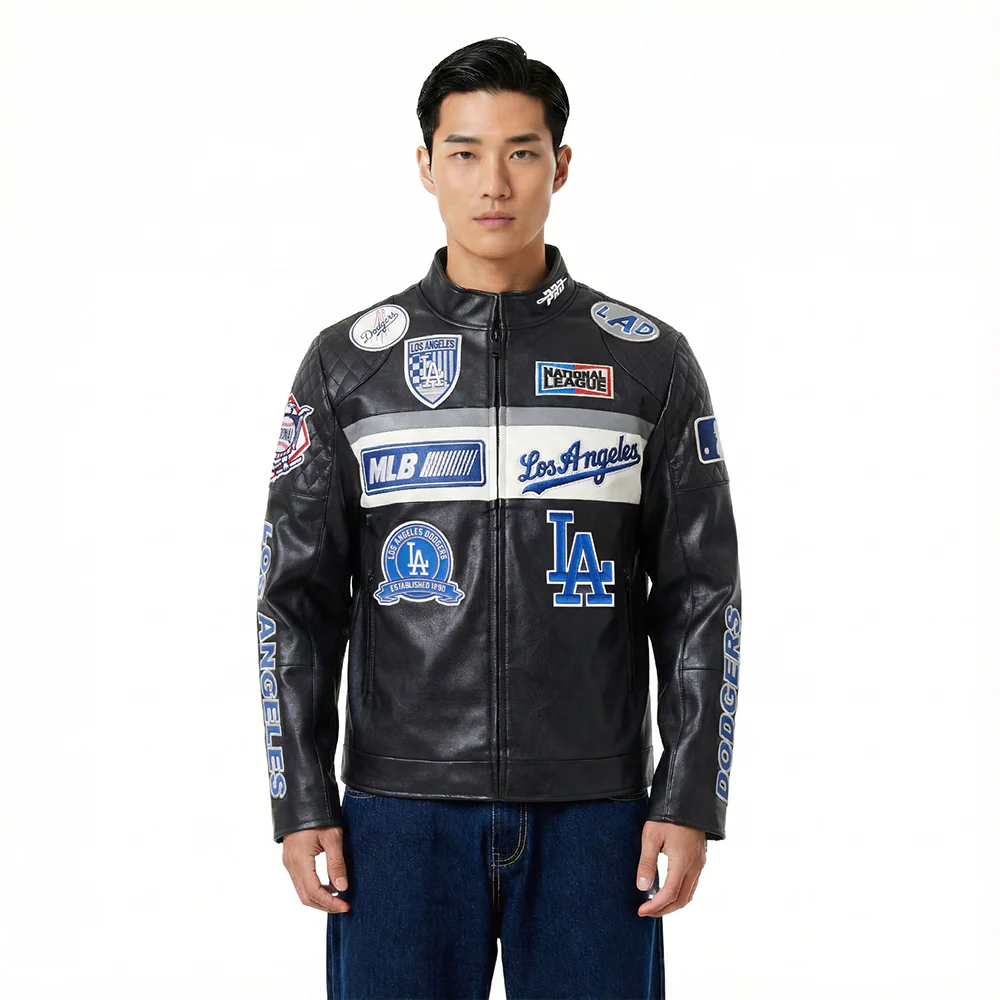 MLB LOS ANGELES DODGERS MEN'S MOTO JACKET (BLACK/WHITE)