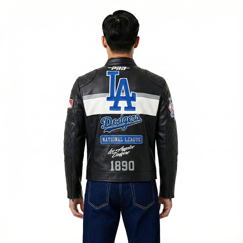 MLB LOS ANGELES DODGERS MEN'S MOTO JACKET (BLACK/WHITE) - Image 2
