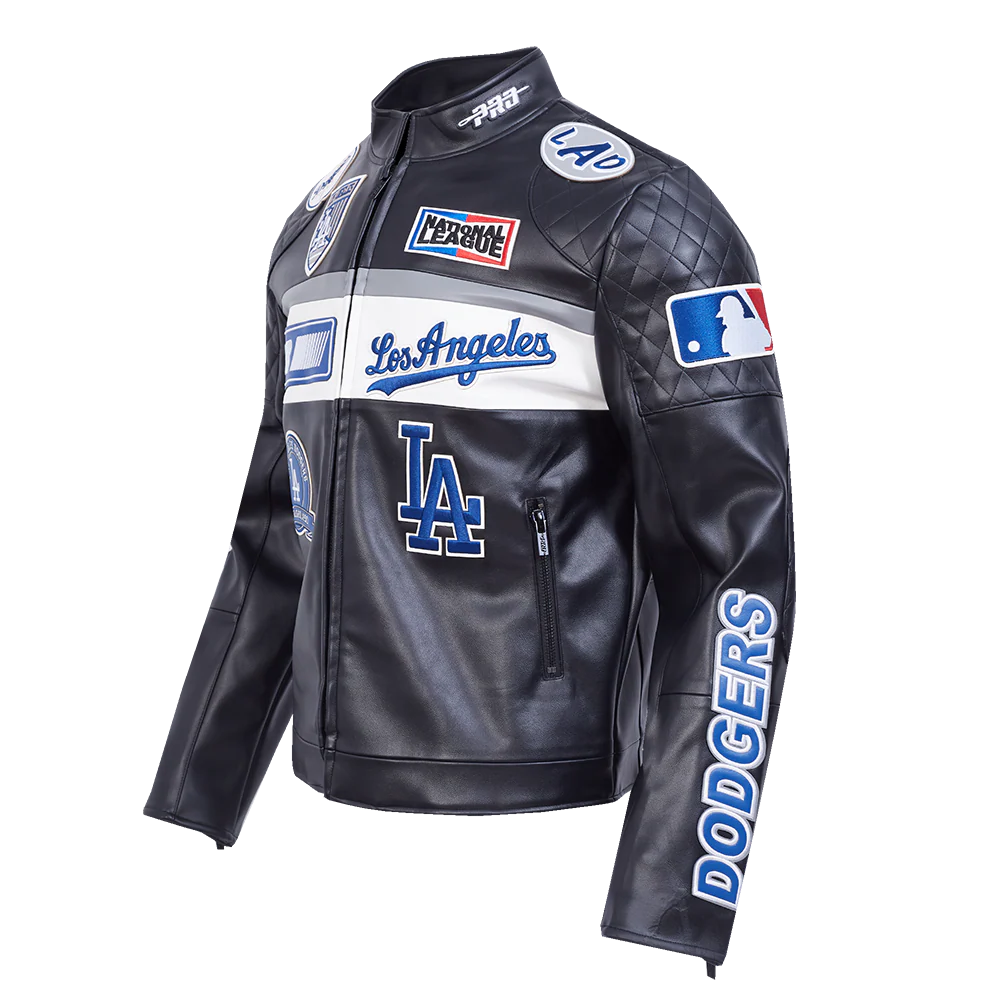 MLB LOS ANGELES DODGERS MEN'S MOTO JACKET (BLACK/WHITE) - Image 3