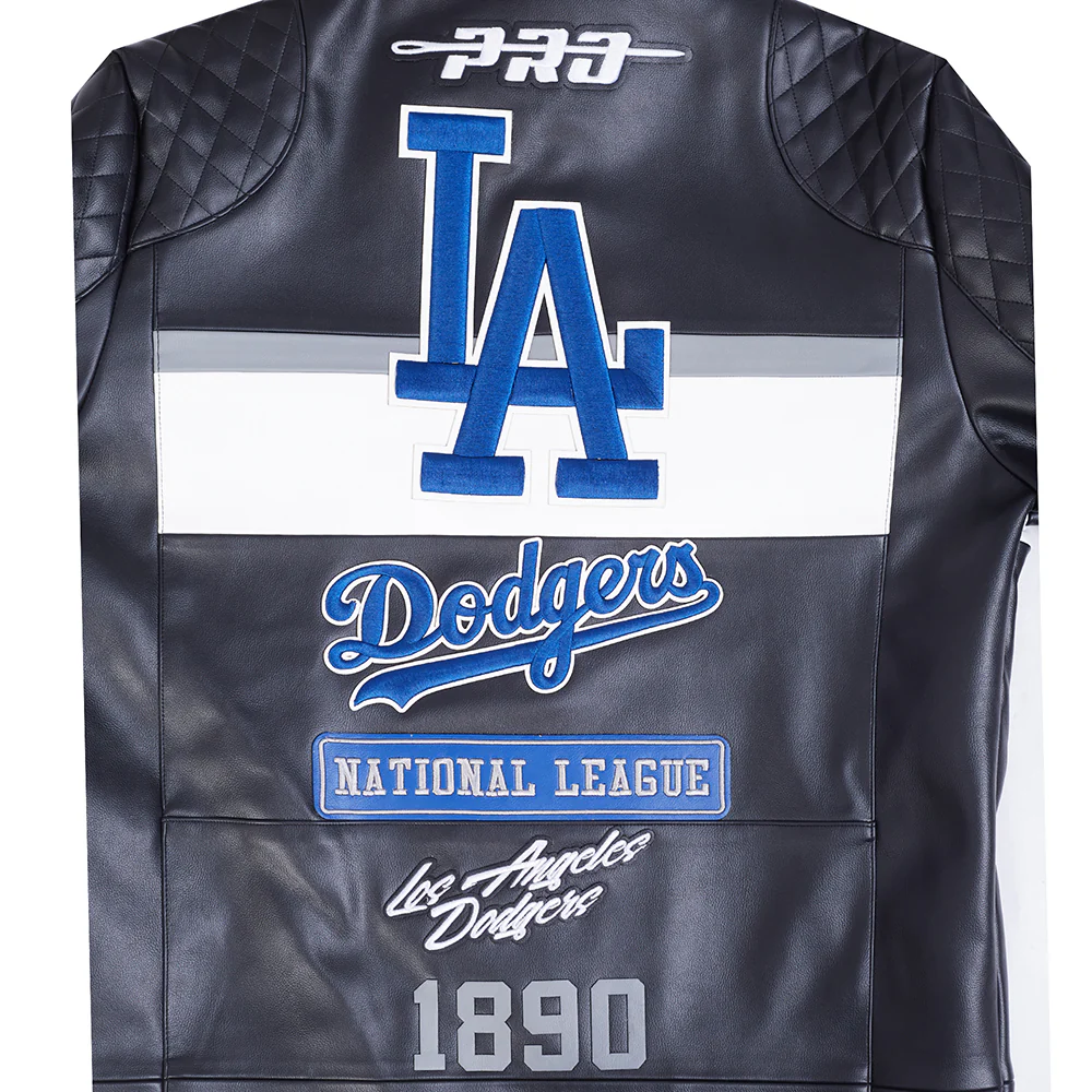 MLB LOS ANGELES DODGERS MEN'S MOTO JACKET (BLACK/WHITE) - Image 5