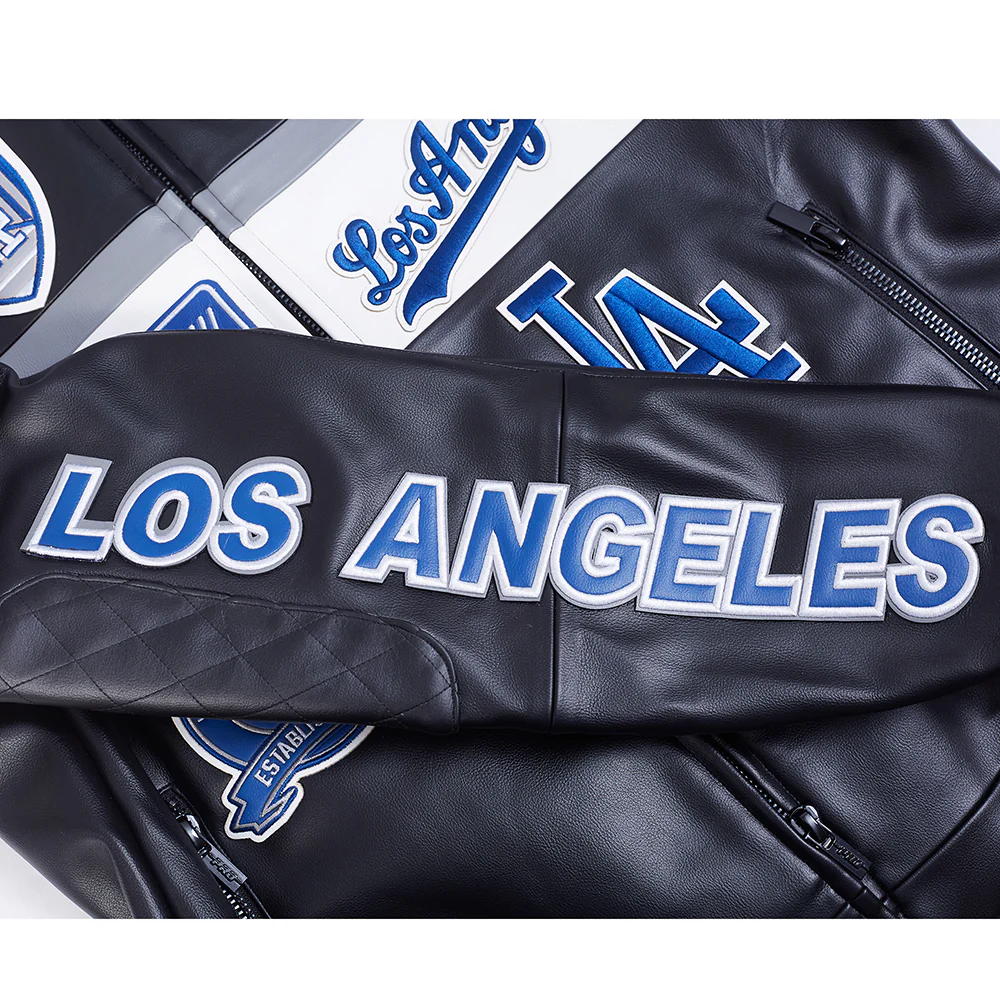 MLB LOS ANGELES DODGERS MEN'S MOTO JACKET (BLACK/WHITE) - Image 7
